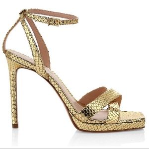 Schutz Snake-Embossed Metallic Platform Sandals